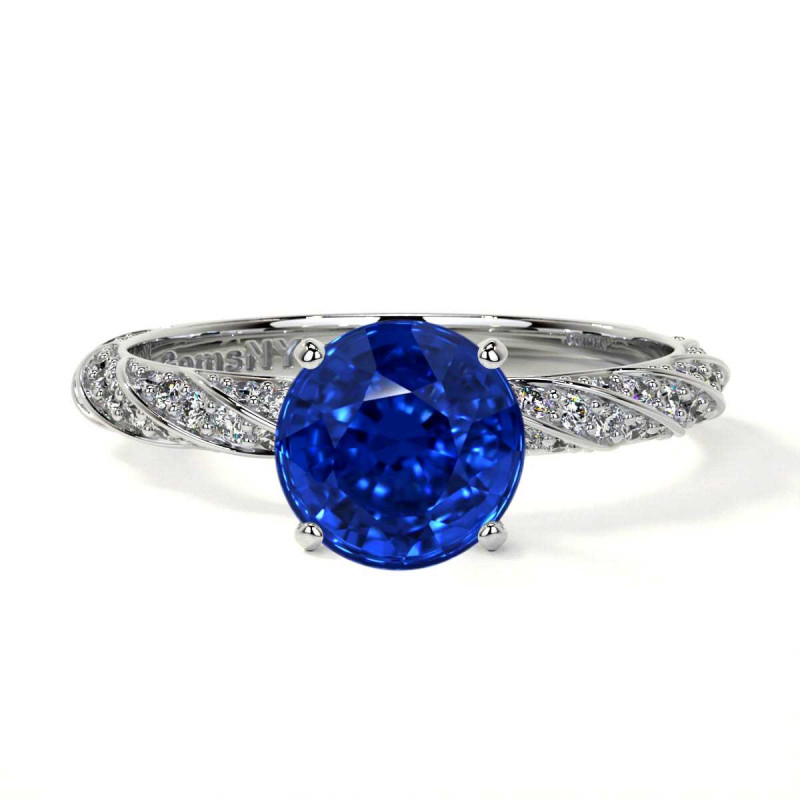 Round Shaped Natural Blue Sapphire Engagement Rings: 