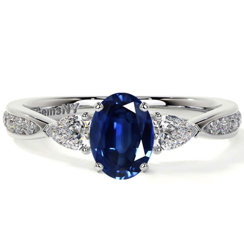 Natural Sapphire Three Stone Engagement Ring in Prong Set: 