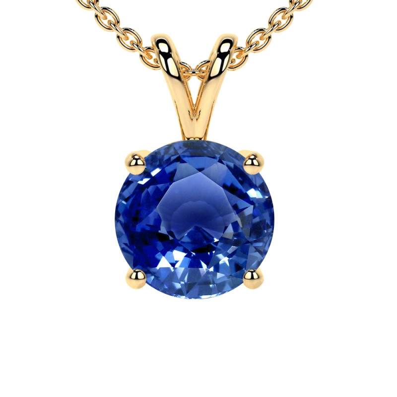 14K Yellow Gold Blue Sapphire Round Pendants: 