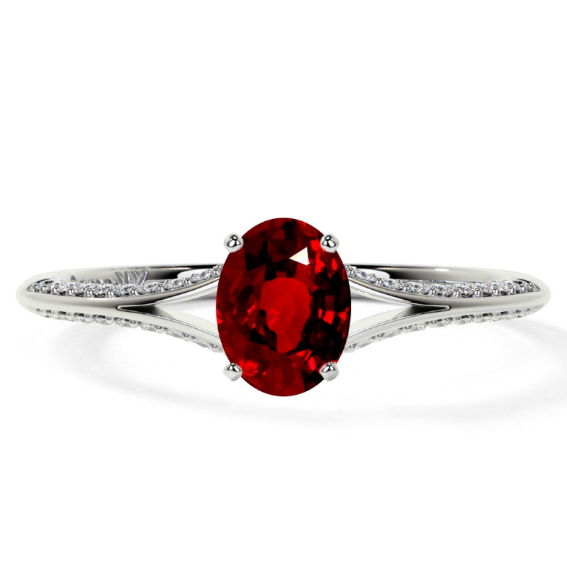 Untreated Ruby Oval Ring with Delicate Split Shank for Women: 