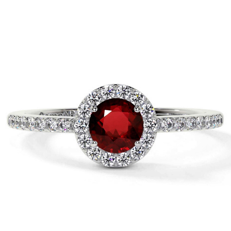 Round Classic Halo Ring Ruby And Diamond Engagement Ring: 