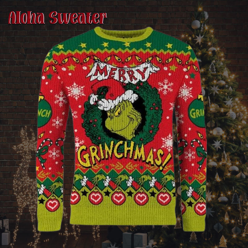 The Grinch Merry Grinchmas Retro Colored Design Ugly Christmas Sweater: 