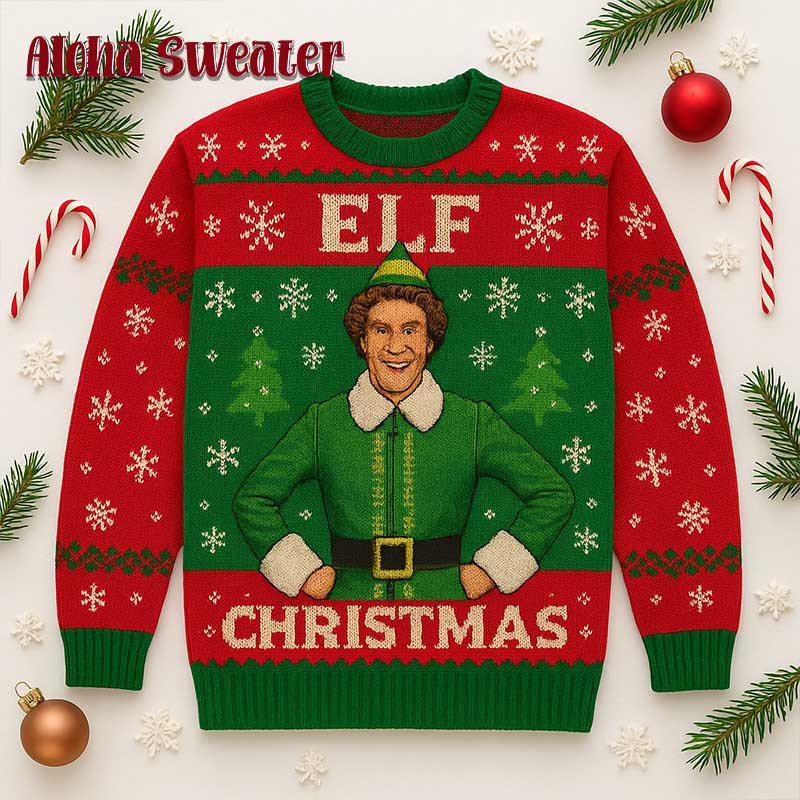 Cartoon Art Buddy The Elf Ugly Christmas Sweater: 