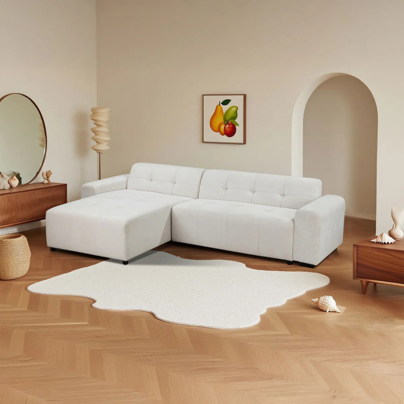 Quinn 4 Seater Upholstered Sofa with Reversible Chaise Beige: 