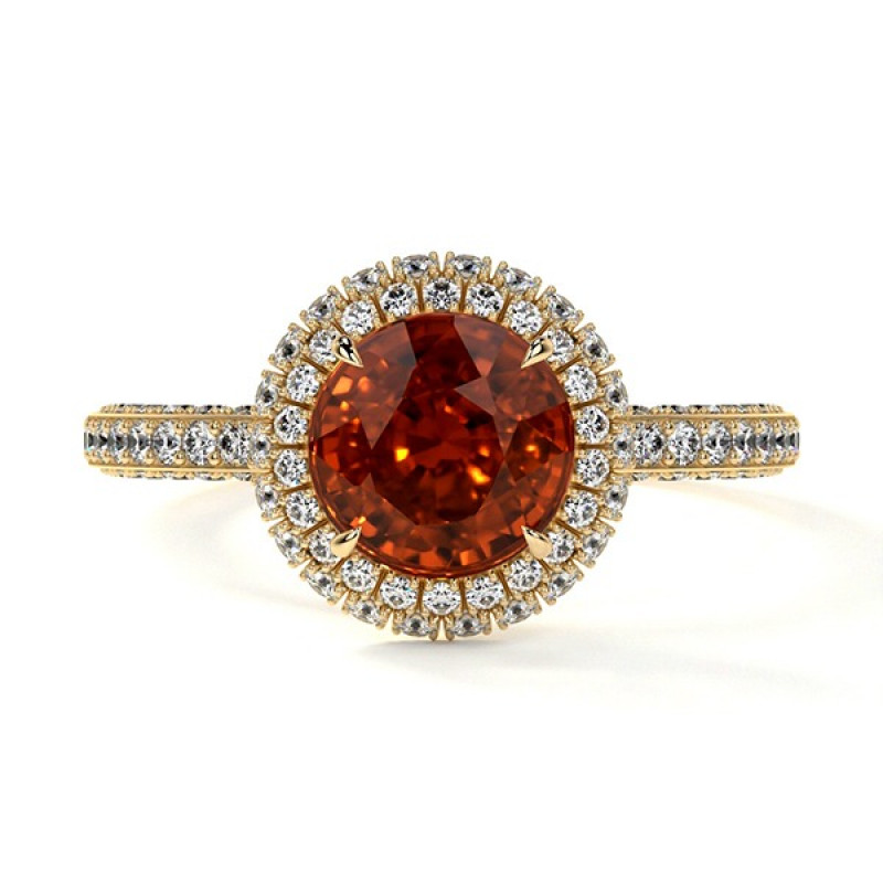 Perfect Double Halo Hessonite Garnet Ring Setting For Sale at GemsNY: 