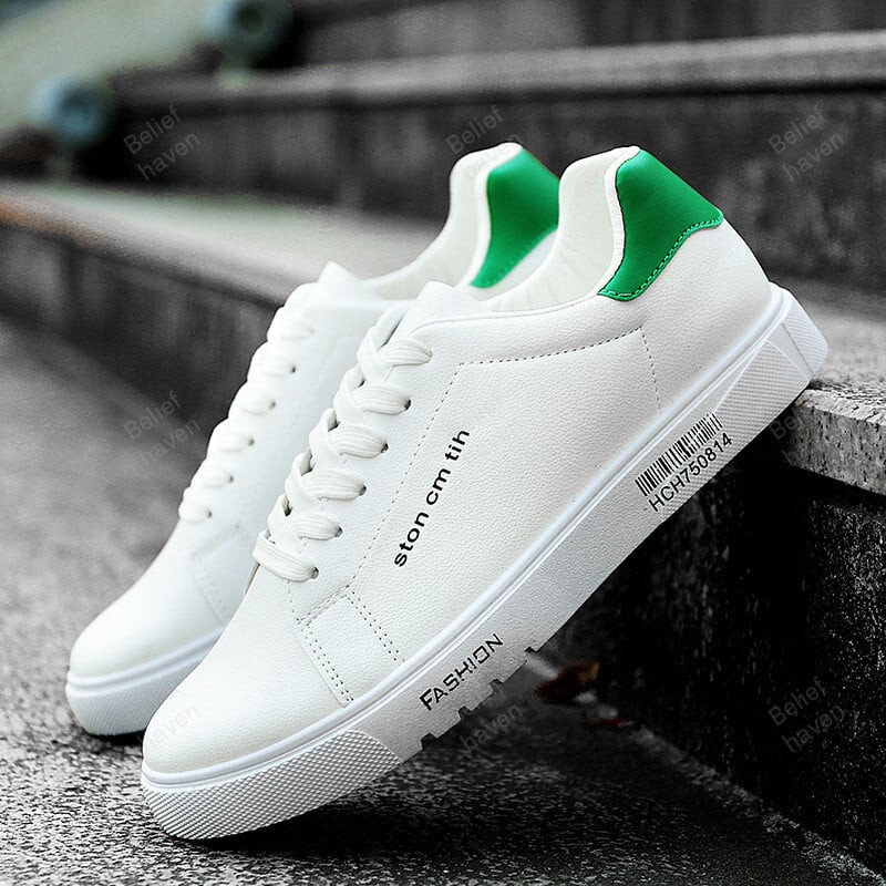 Men’s Low-Top Lace-Up Sneakers – Breathable White Running & Casual Shoes