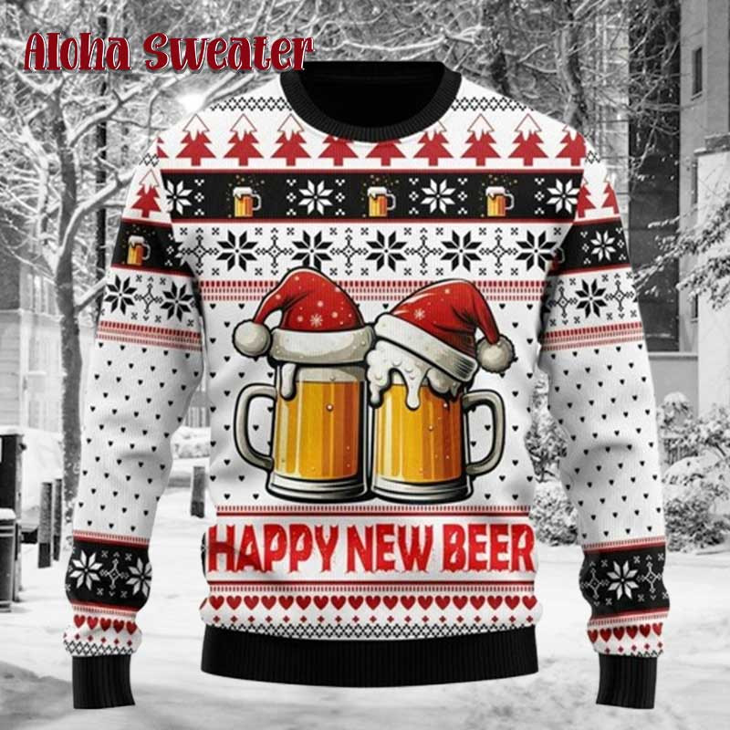 Fashion Beer Happy New Beer Ugly Christmas Sweater: 