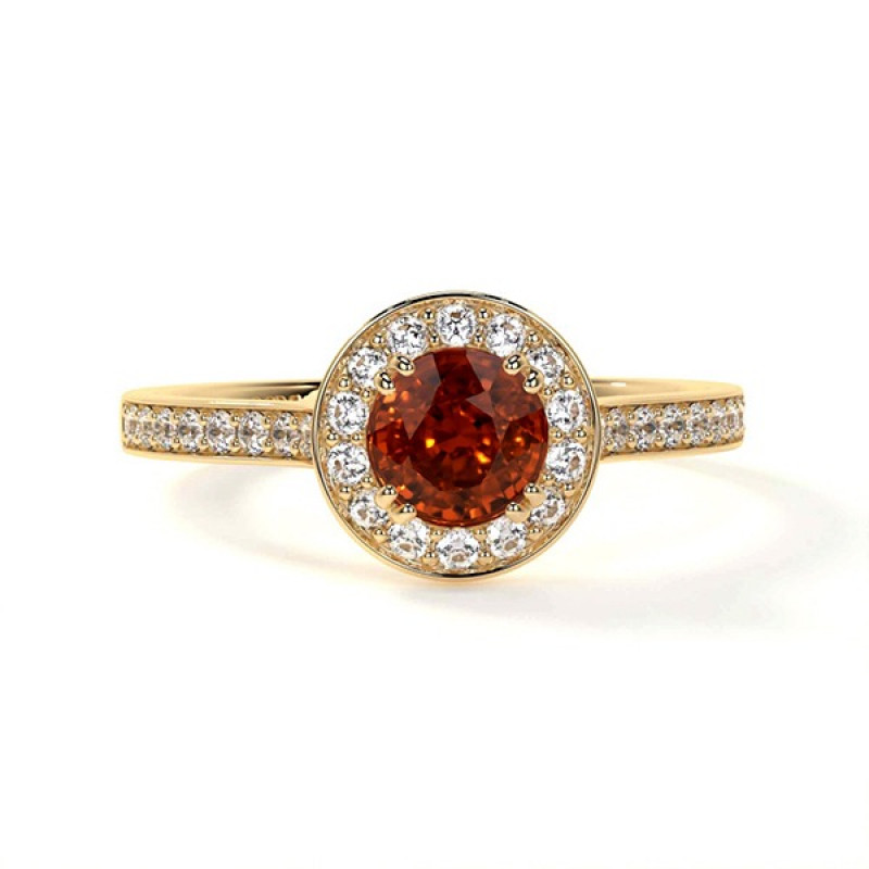 Yellow Gold Garnet Ring Featuring Hessonite Gemstone and Diamonds: 