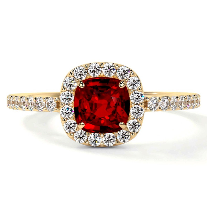 Natural Square Cushion Ruby Ring with Diamond Halo| GemsNY: 