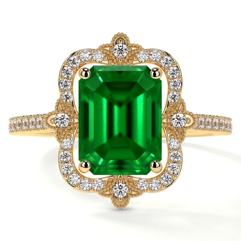 AAAA Quality Emerald Rings for Sale | Elegant Emerald Cut Design at GemsNY: 