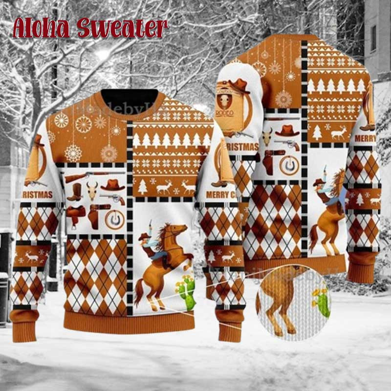Horse Cowboy Holiday Ugly Christmas Sweater: 