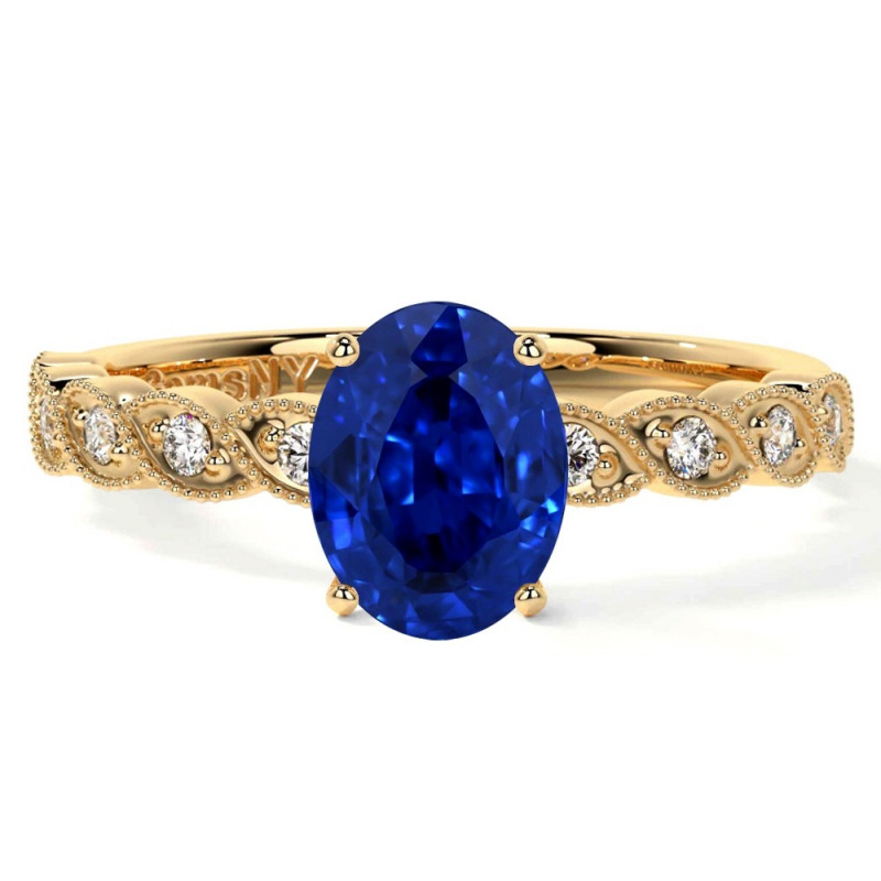 Engagement Rings for Men Natural Blue Sapphire & Diamond Ring in 18K Gold by GemsNY: 