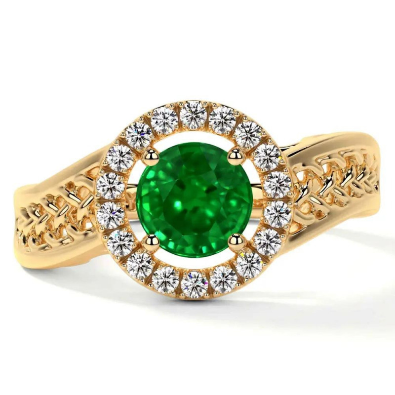 Buy Lab Grown Emerald Ring with Round Diamonds (0.71 cttw) | 18K Yellow Gold: 