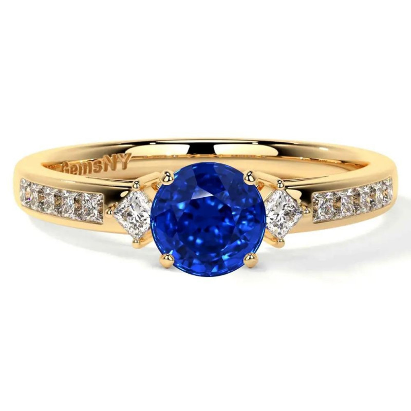 Womens Sapphire Rings by GemsNY – Natural Blue Sapphire Three Stone Diamond Ring: 