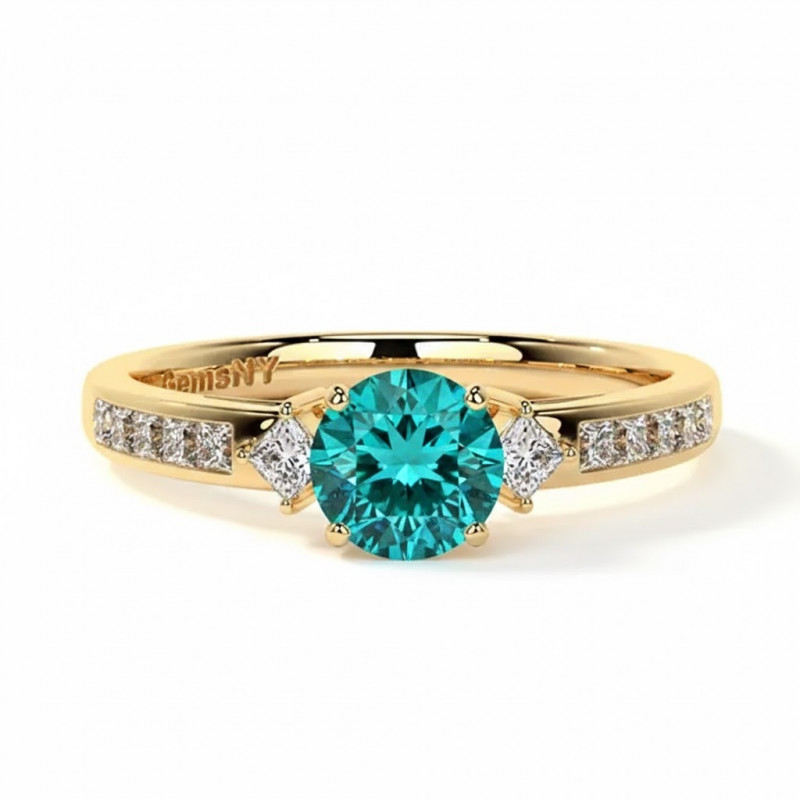 Buy Paraiba Tourmaline Rings – Diamond Three Stone Ring: 