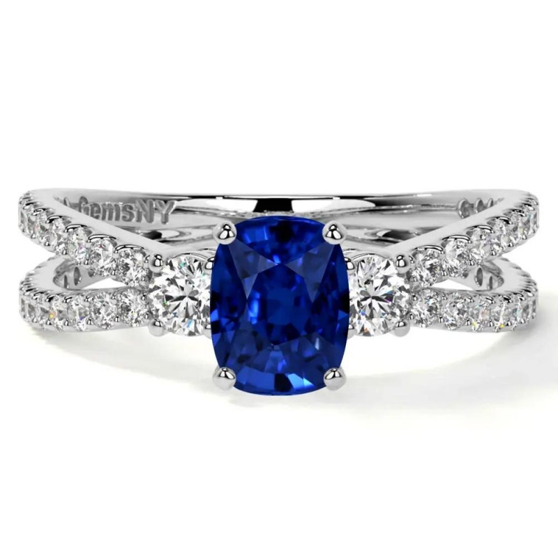 White Gold Sapphire Ring – Natural Cushion Blue Sapphire (1.82cttw): 