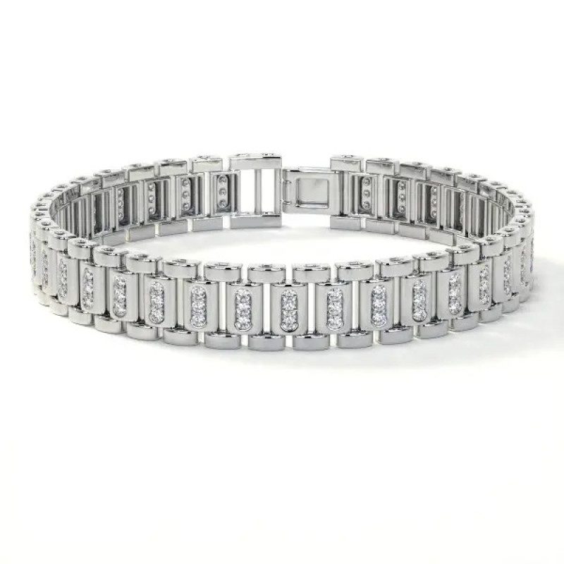 Round Prong Set Diamond Bracelet for Men: 