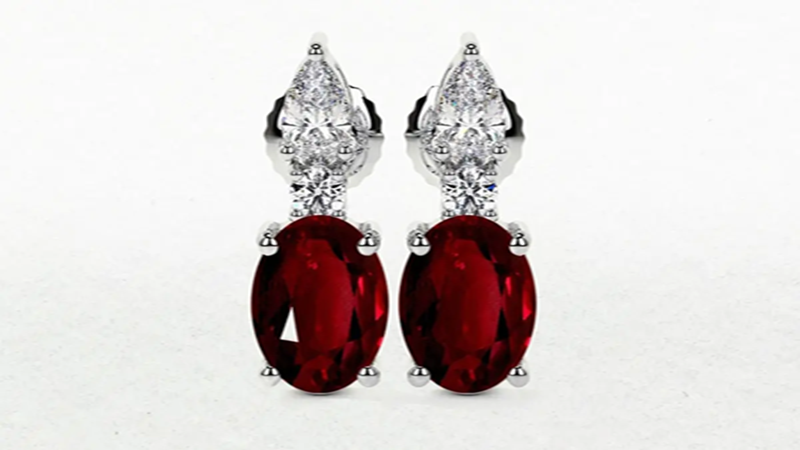 Natural Ruby Earrings Studs in Gold and Platinum at GemsNY: 