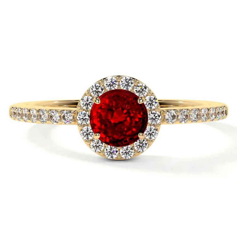 Lab-Created Ruby Rings Reimagined in a Classic Round Halo Setting: 