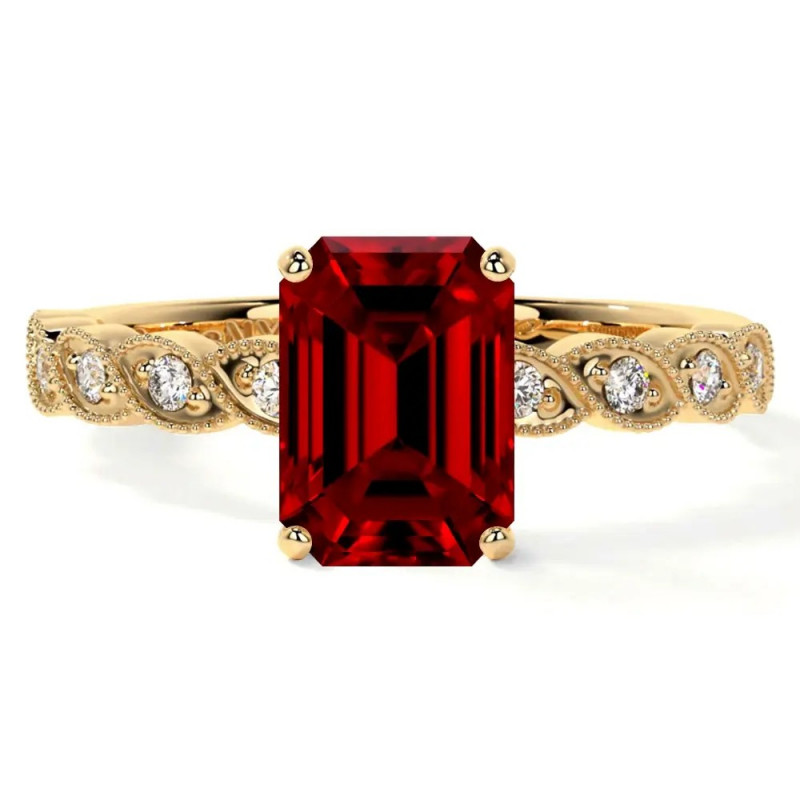 Classic engagement ring ruby With Emerald Cut Design: 