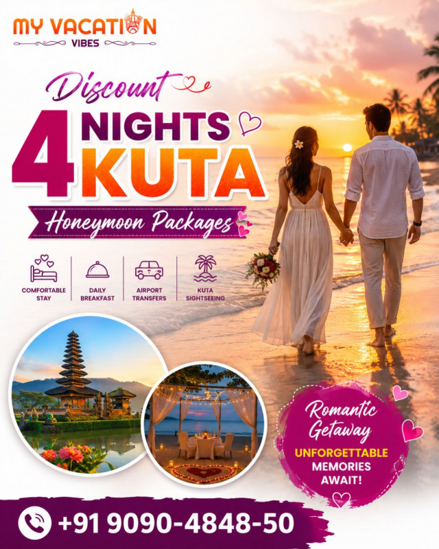 Discount 4 Nights Kuta Honeymoon Packages +91 9090-4848-50