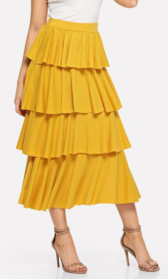 Yellow and white classy outfit with day dress, tulle skirt: Tiered Skirt,  Prairie skirt  
