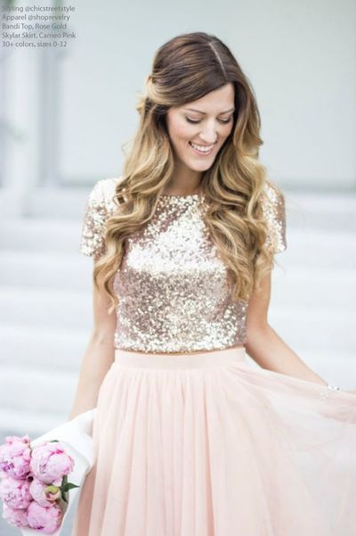 Rose gold sequin top tulle skirt