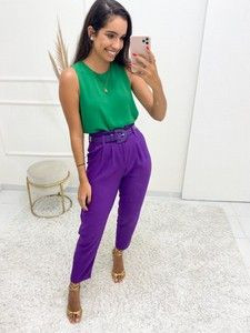 Stylish purple and green outfit, street fashion, summer casual attire ...