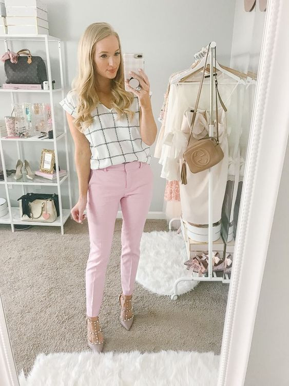 Spring work outfit ideas with dress shirt, leggings: Work Outfit  