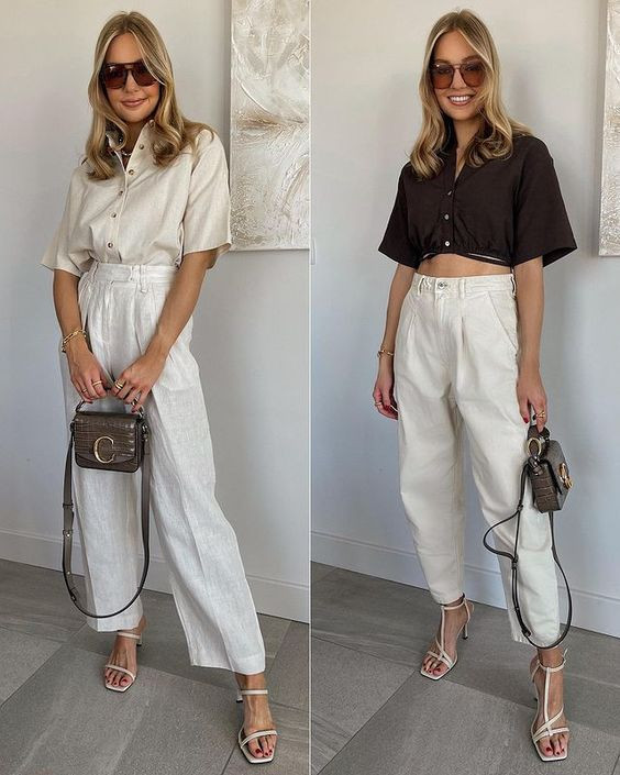 Black and white colour outfit ideas with jeans, short shirt, straight leg, wide leg trousers, barrel jeans womens: 