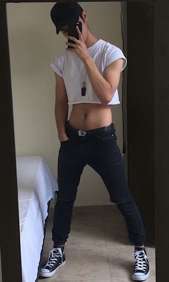 Crop top men aesthetic, femboy clothing ideas: 