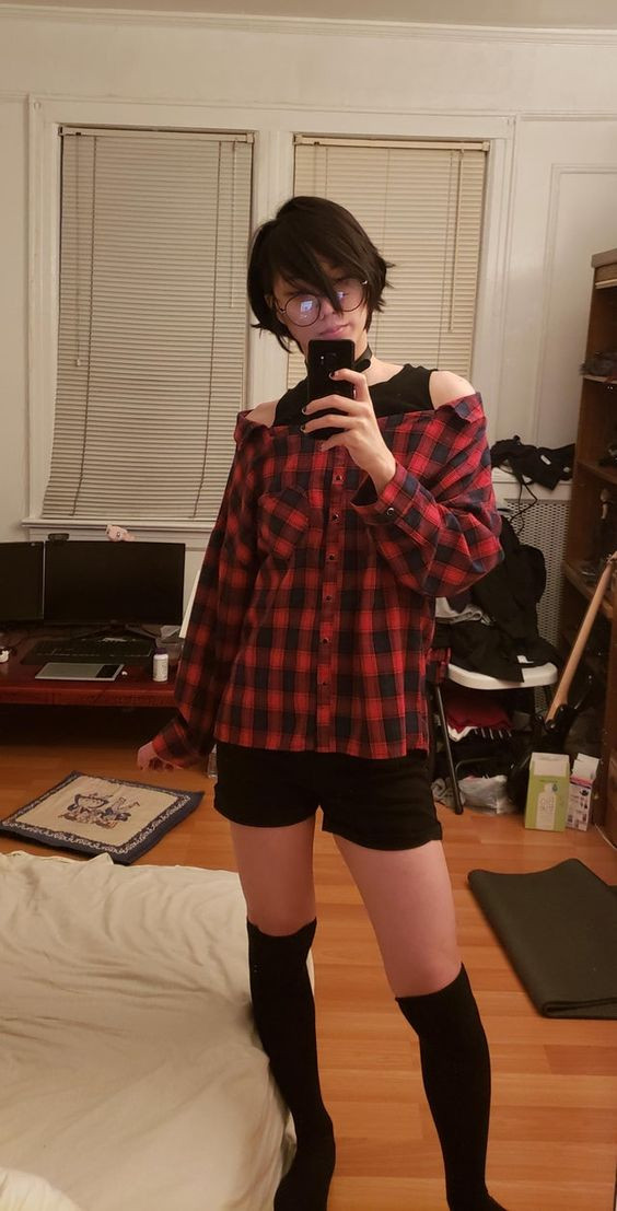 Dresses ideas with tartan | Oversized Shirt Outfit Femboy: 