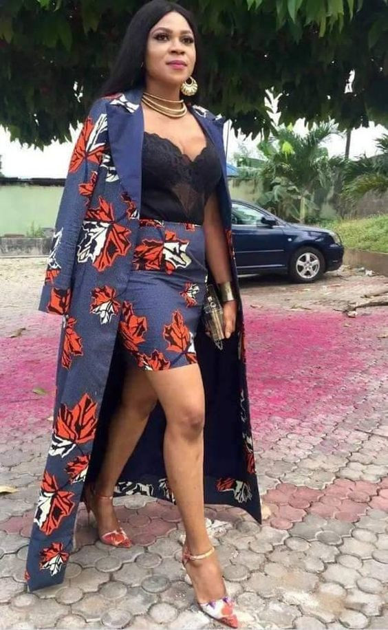 Ankara kimono jacket with skirt: 