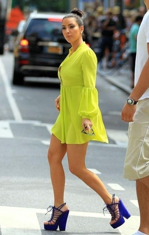 Classy outfit neon colors outfit, street fashion | Kim Kardashian Neon Dress