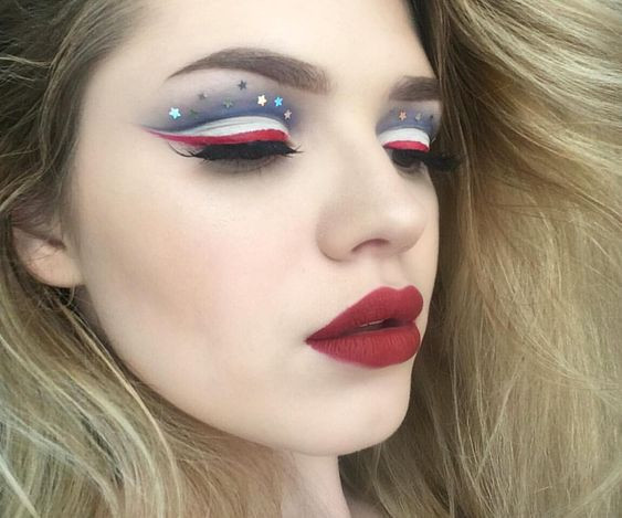 Lip And Eye Makeup Ideas Fir Girls, 4th July, Independence Day
