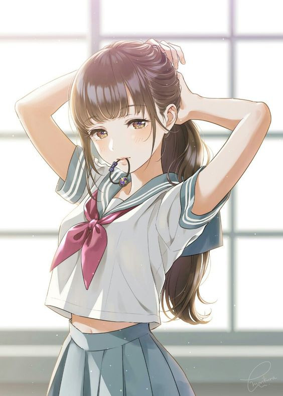 Anime manga schoolgirl in sailor suit blue skirt Vector Image
