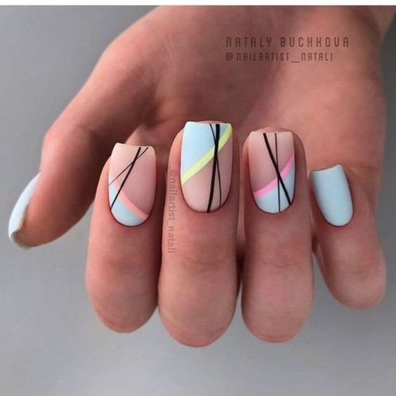 Nail Art Abstract Lines Pink And Sky Blue: Pretty Nails  