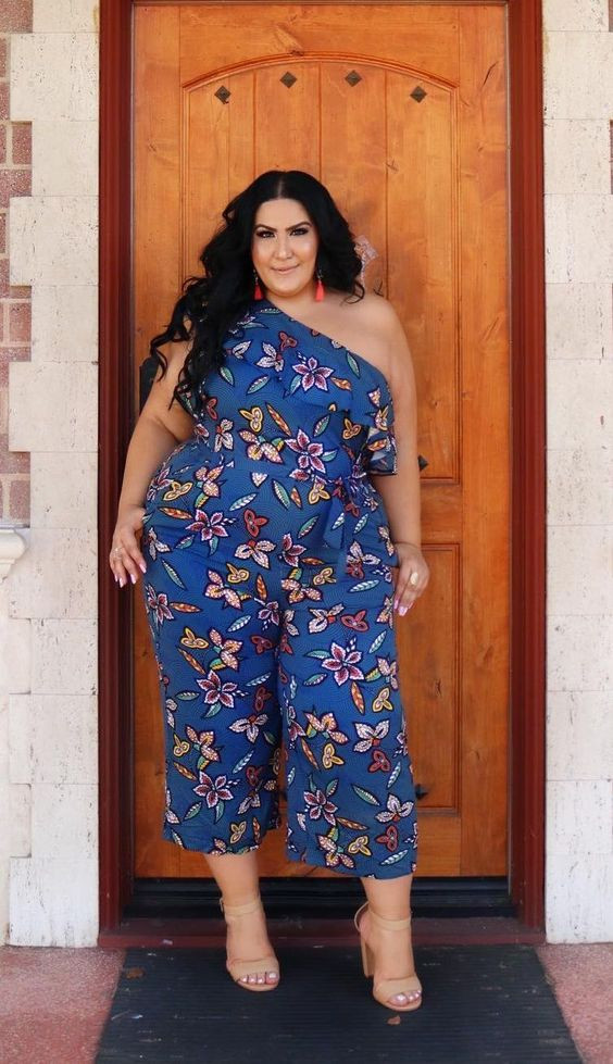 Blue outfit inspiration with one-piece garment plus size ankara dress: 