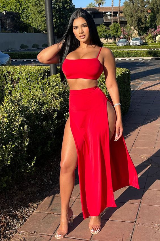 Outfit inspiration slit on skirts one-piece garment, strapless dress, skirts women's, maxi skirt, day dress, crop top: Bralette Crop Top  