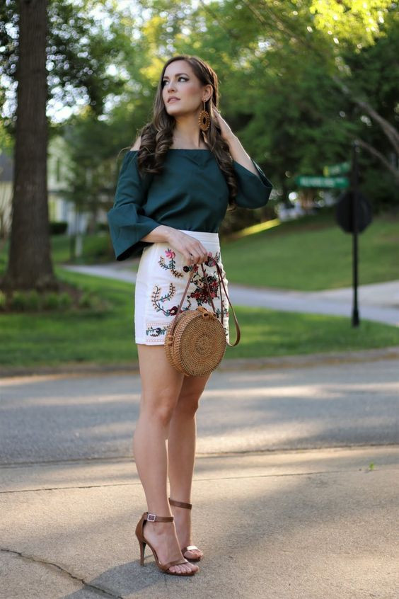 Women's Turquoise Bardot Top, Beige Formal Sandal, Jessica Broyles Hot: 