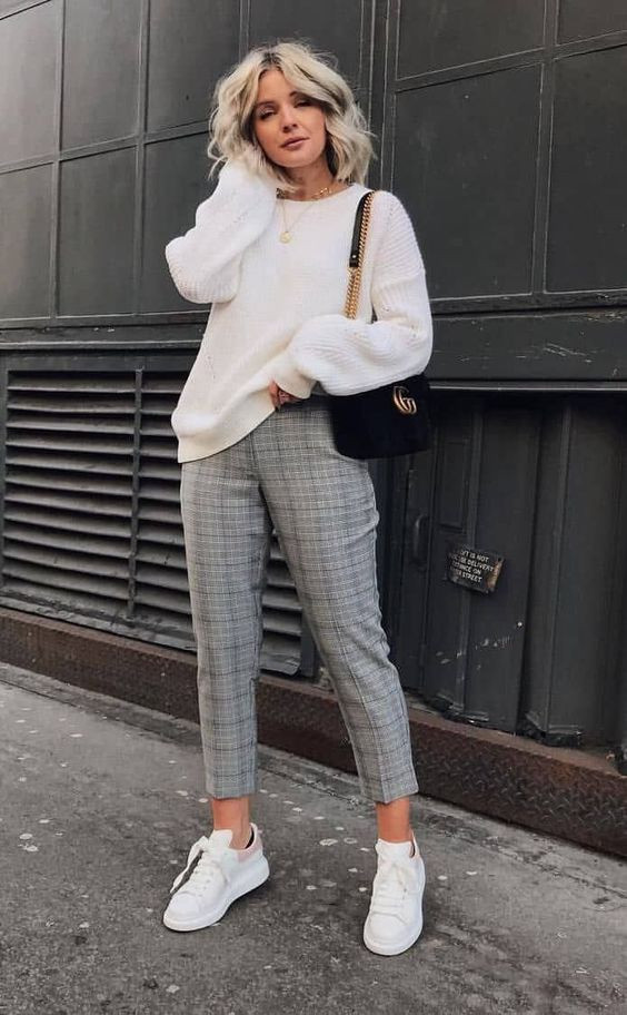 White Sweater Outfit Ideas With Grey Formal Trouser , Plaid Pants Outfit  Summer, Instagram Outfits, Cute Instagram Outfits, Outfits For Teens