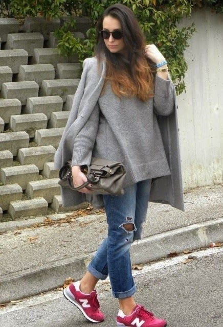 New Balance Outfit, Grey Raincoats And Poncho Outfit Ideas With Light Blue Casual Trouser: 