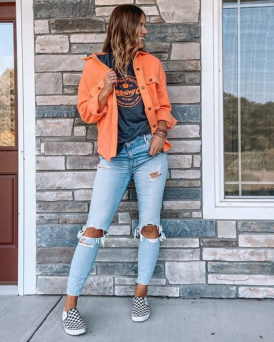 Orange outfit inspo with jeans, trousers: Denim Pants  