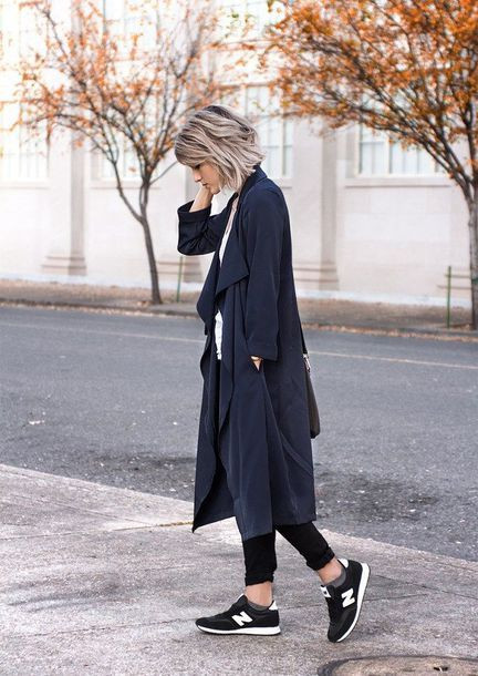 New Balance Outfit, Black Kimono Coat Outfit Ideas With, New Balance Black Outfits: 