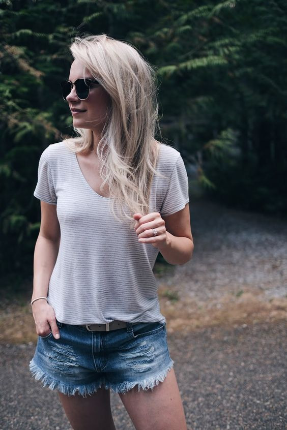 Women's Dark Blue And Navy Casual Leather Short, Beige Casual Knitwear T-shirt - Summer Womens Camping Outfits: 
