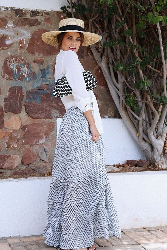 White Cropped Blouse Outfit Ideas With Light Blue Beach Skirt , Skirt: 