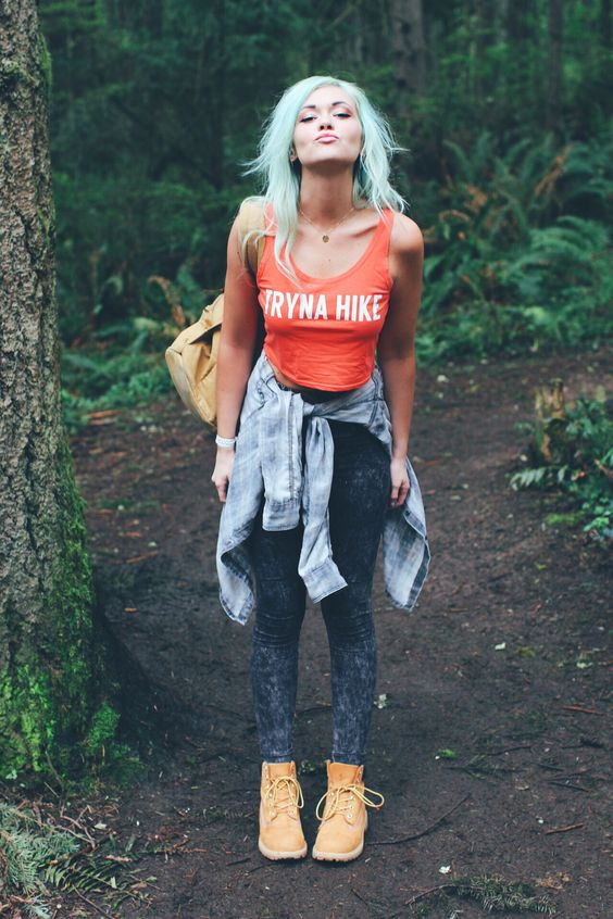 Women's Orange Casual Denim Top - Cute Outfits To Wear Hiking: 