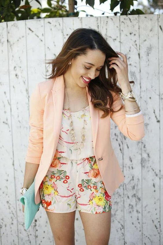 Pink outfit inspiration with shorts, blazer, jacket, romper suit: Boxer shorts  