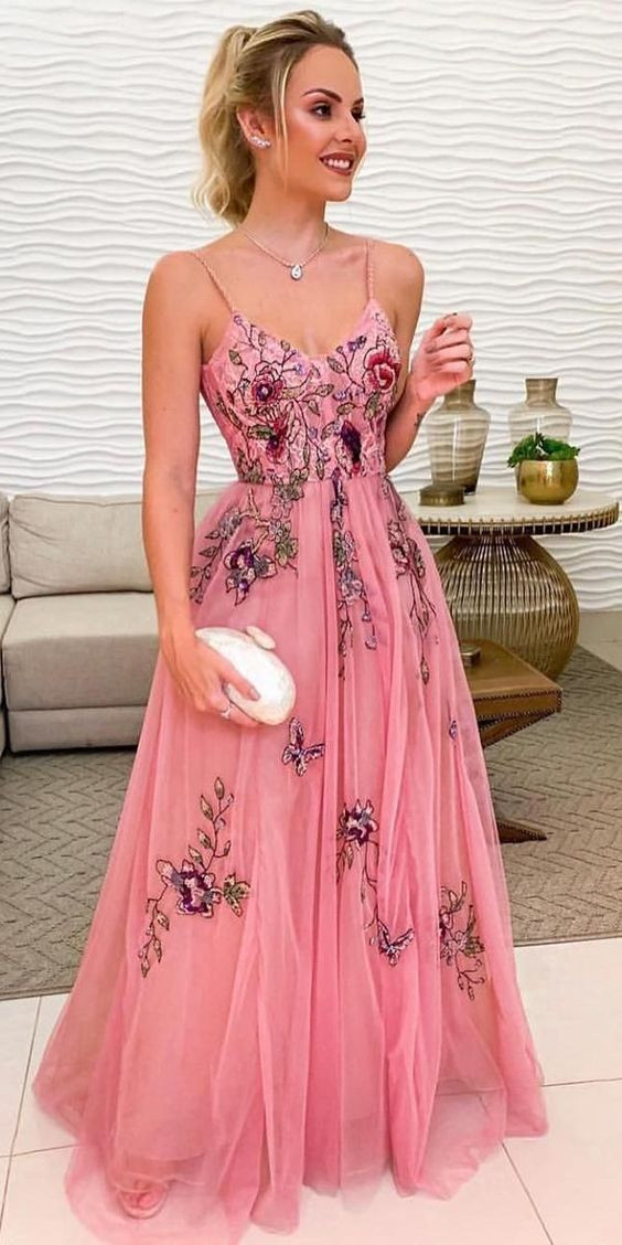 Tea Party Outfit, Outfit Ideas With Pink Evening Dress Maxi A-line Dress, Vestidos De Festa Longo Rosa: 