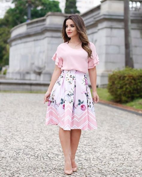 Tea Party Outfit, Pink Crop Top Outfit Ideas With Pink A-line, Juvenil Falda Y Blusa Elegante: 